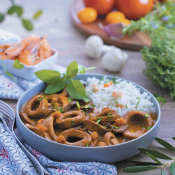 Encornets cuisinés sauce crustacés