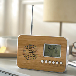 Radio-réveil sans fil bambou