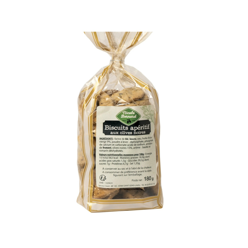 Sachet de biscuits apéritif aux olives noires