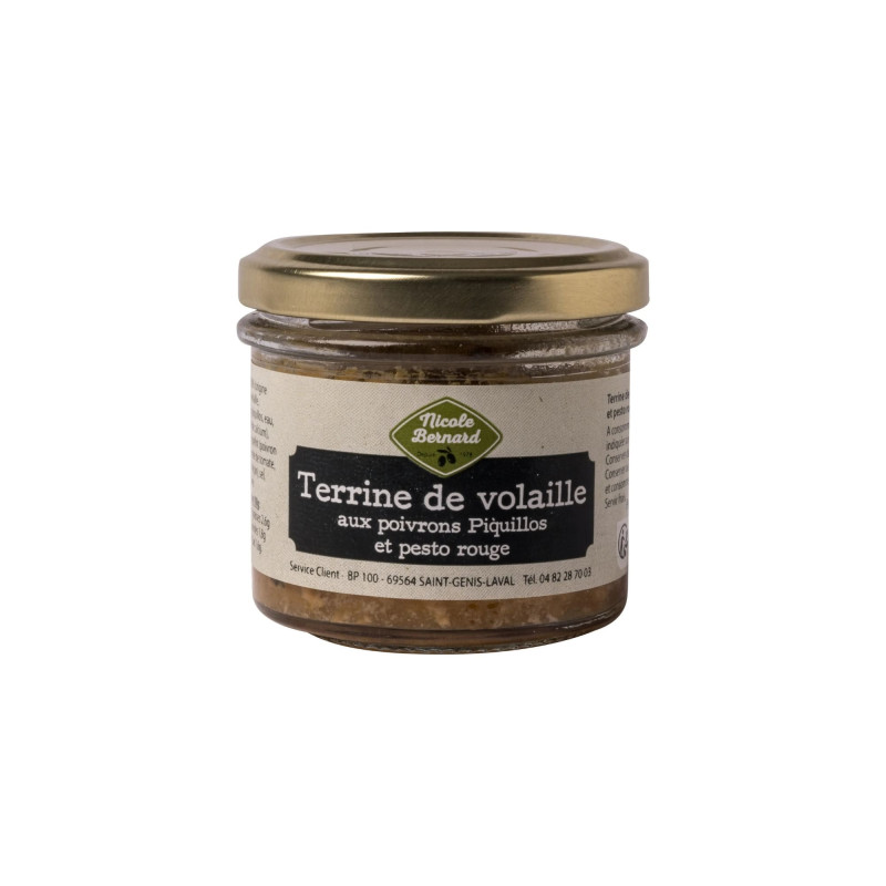 Bocal de Terrine de volaille aux poivrons piquillos et au pesto rouge