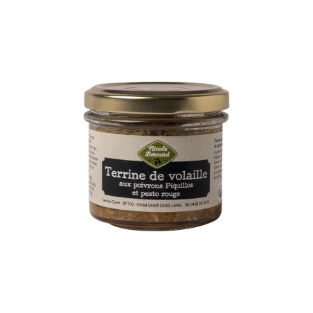 Bocal de Terrine de volaille aux poivrons piquillos et au pesto rouge