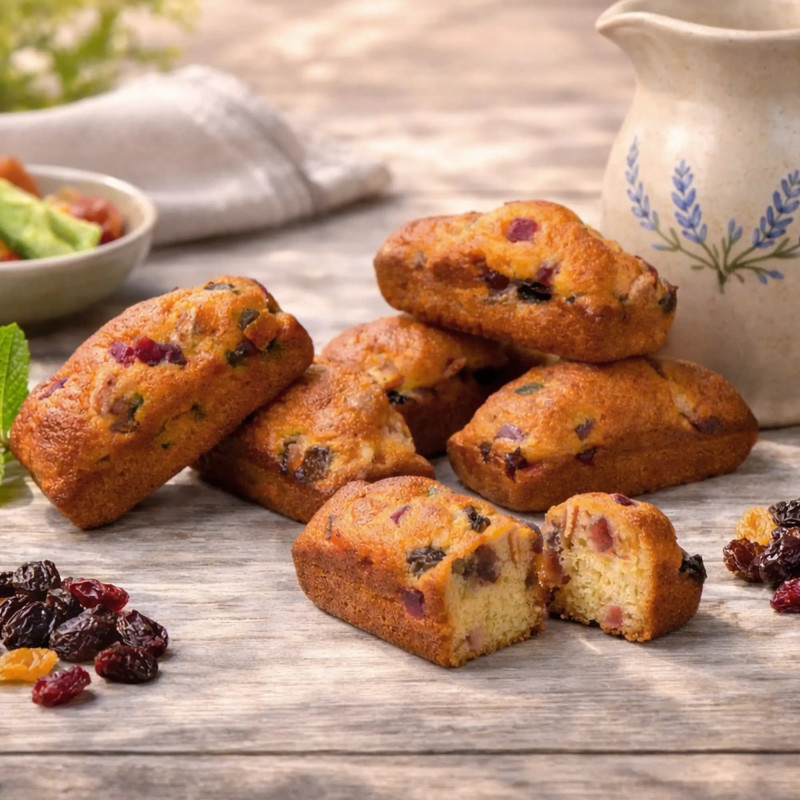 Mini cakes aux fruits confits et raisins macérés