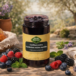 Confiture extra de framboises, mûres, myrtilles