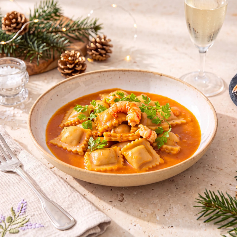 Les raviolis au coulis de langoustines
